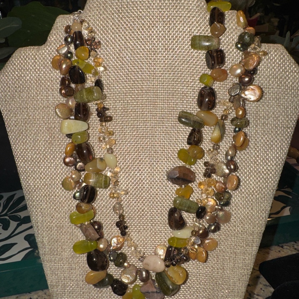 Sterling Silver Multi Strand Gemstone Necklace Artisan Natural Stones